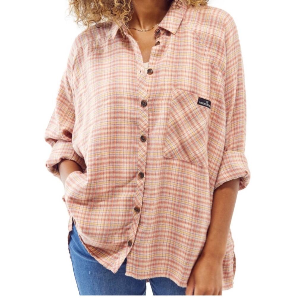 BDG Urban Outfitters Shirt Brendan Plaid Oversized Flannel Button Up Pink Small